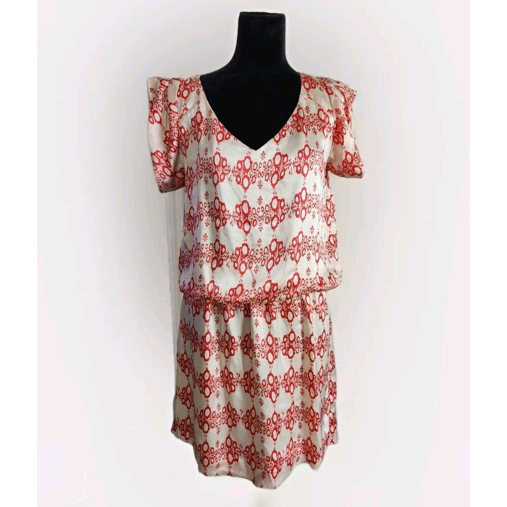 Collective Clothing Silk Retro Floral Mini Dress W/ Elastic Waist Size Large